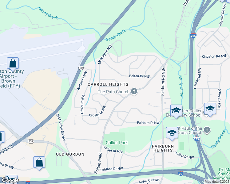 map of restaurants, bars, coffee shops, grocery stores, and more near 3651 Croft Place Northwest in Atlanta