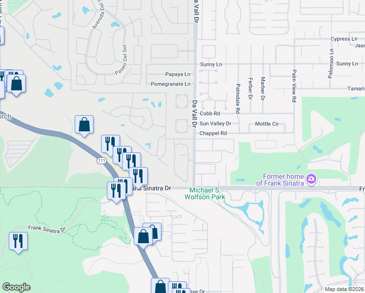 map of restaurants, bars, coffee shops, grocery stores, and more near 37575 Los Cocos Drive East in Rancho Mirage