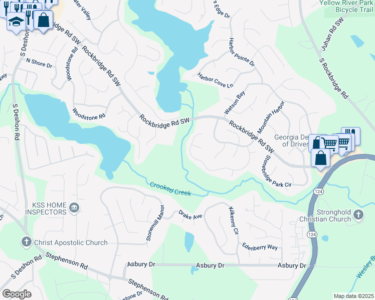 map of restaurants, bars, coffee shops, grocery stores, and more near 862 Stonebridge Crescent in Lithonia