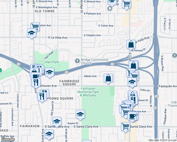 map of restaurants, bars, coffee shops, grocery stores, and more near 2814 Roswell Street in Santa Ana