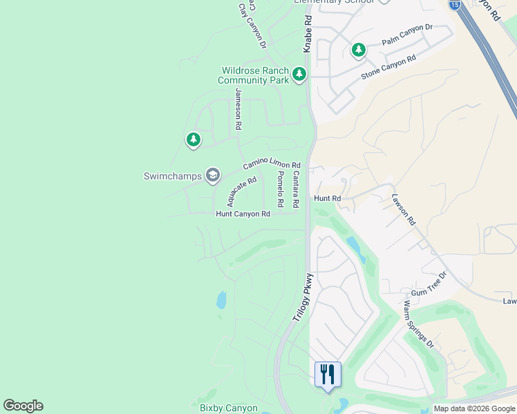 map of restaurants, bars, coffee shops, grocery stores, and more near 23723 Bella Vista Road in Corona