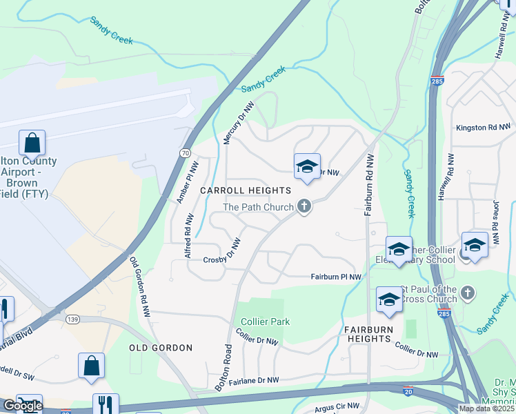 map of restaurants, bars, coffee shops, grocery stores, and more near 3651 Croft Place Northwest in Atlanta