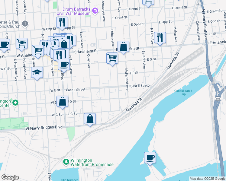 map of restaurants, bars, coffee shops, grocery stores, and more near 426 Lecouvreur Avenue in Los Angeles