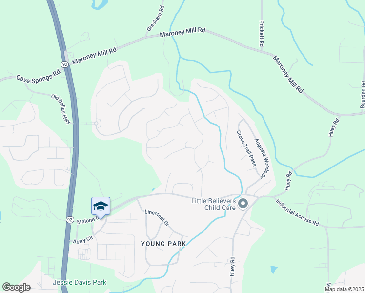 map of restaurants, bars, coffee shops, grocery stores, and more near 6320 Holborne Lane in Douglasville