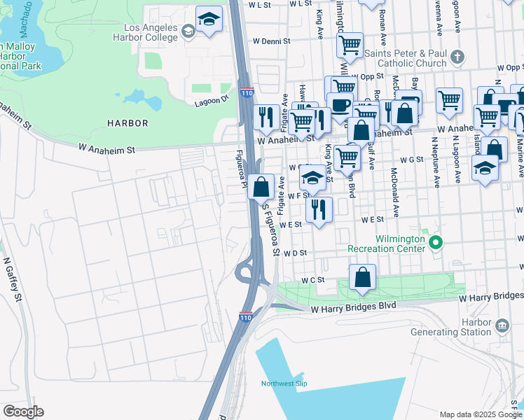 map of restaurants, bars, coffee shops, grocery stores, and more near 527 South Figueroa Street in Los Angeles