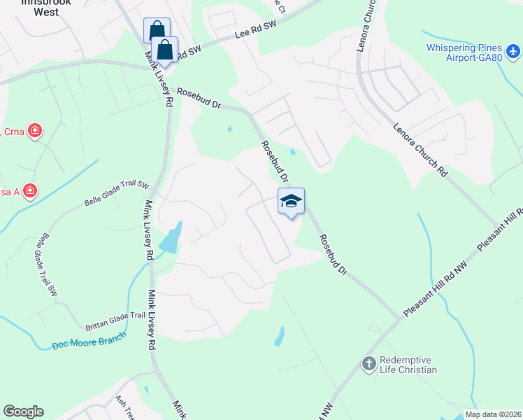 map of restaurants, bars, coffee shops, grocery stores, and more near 3522 Rosebud Park Drive in Snellville