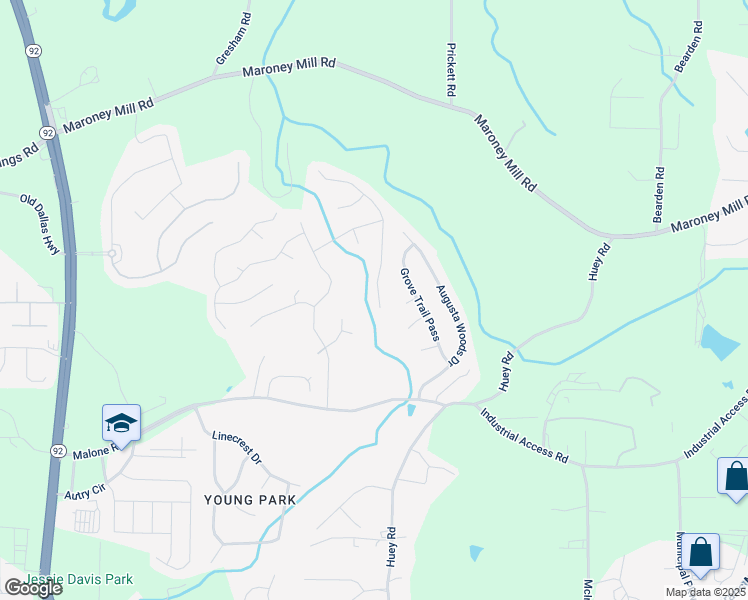 map of restaurants, bars, coffee shops, grocery stores, and more near 7257 Brittany Way in Douglasville