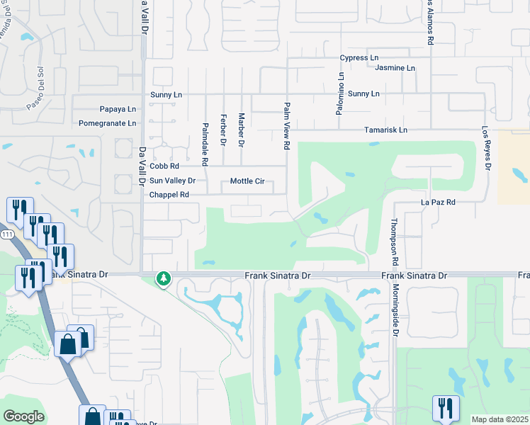 map of restaurants, bars, coffee shops, grocery stores, and more near 37711 Peacock Circle in Rancho Mirage