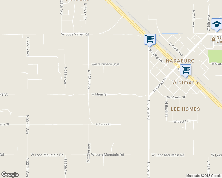 map of restaurants, bars, coffee shops, grocery stores, and more near 22122 West Myers Street in Wittmann