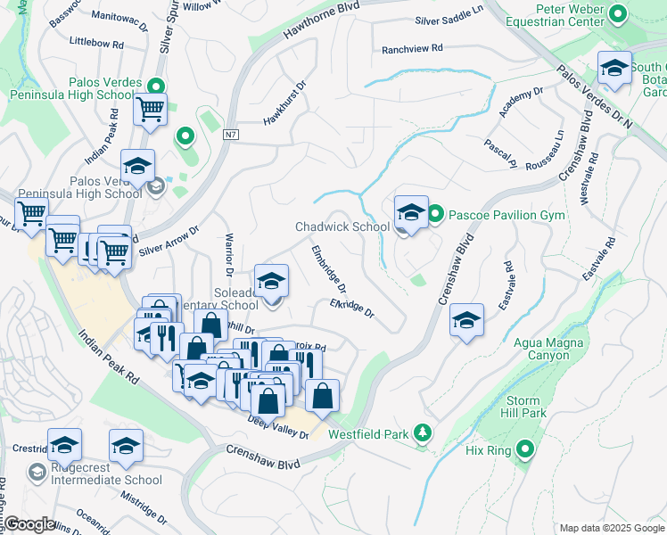 map of restaurants, bars, coffee shops, grocery stores, and more near 27502 Elmbridge Drive in Rancho Palos Verdes
