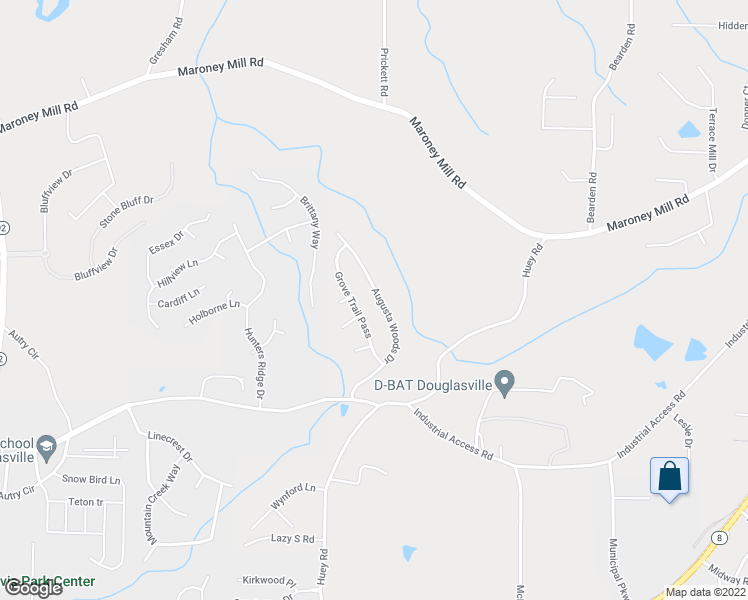 map of restaurants, bars, coffee shops, grocery stores, and more near 1085 Augusta Woods Drive in Douglasville