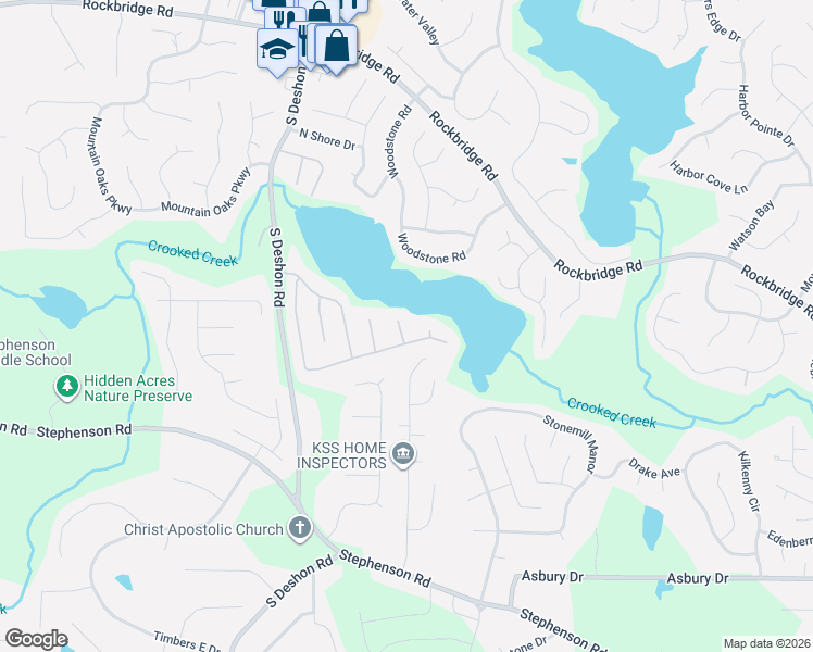 map of restaurants, bars, coffee shops, grocery stores, and more near 858 Shore Drive in Lithonia