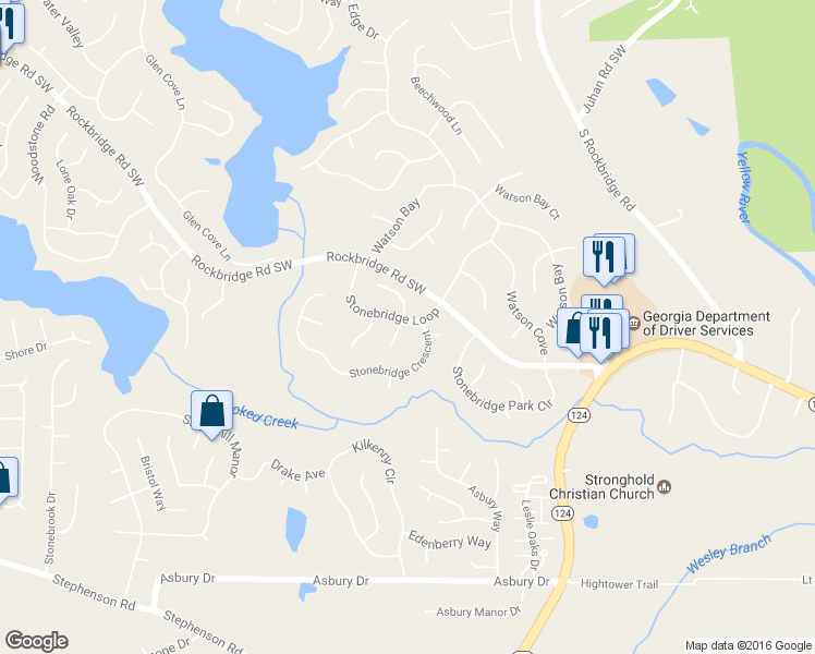 map of restaurants, bars, coffee shops, grocery stores, and more near 684 Ridge Way in Lithonia