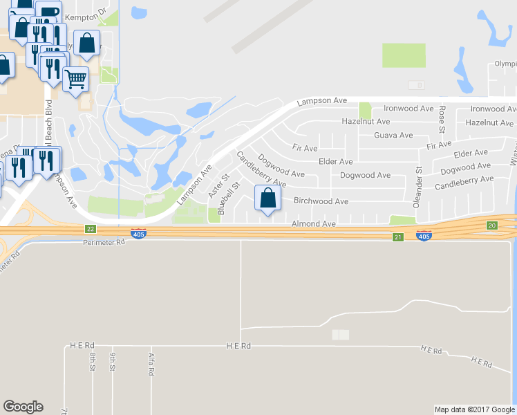 map of restaurants, bars, coffee shops, grocery stores, and more near 4200 Banyan Avenue in Seal Beach