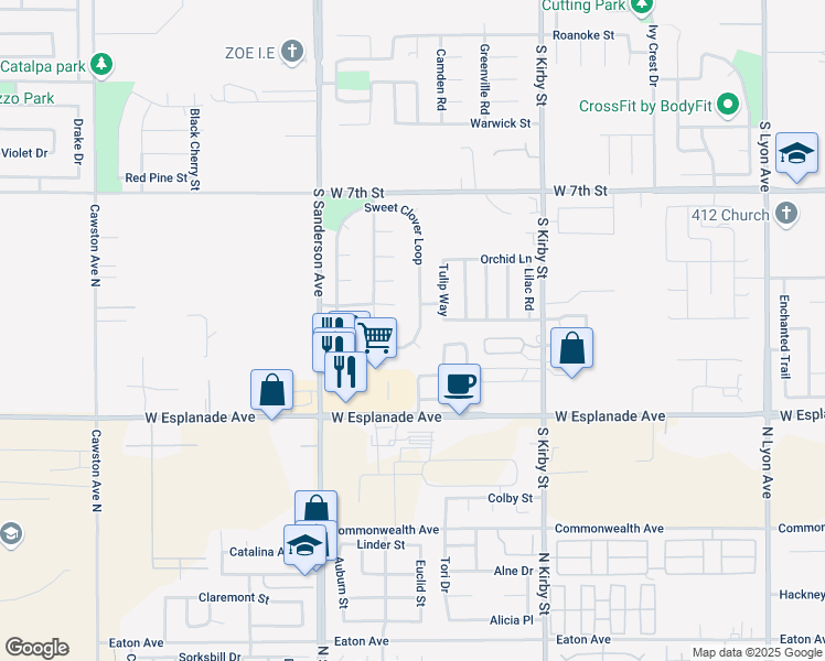 map of restaurants, bars, coffee shops, grocery stores, and more near 748 Sweet Clover Loop in San Jacinto