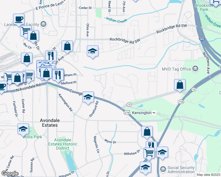 map of restaurants, bars, coffee shops, grocery stores, and more near 3231 Chutney Court in Decatur