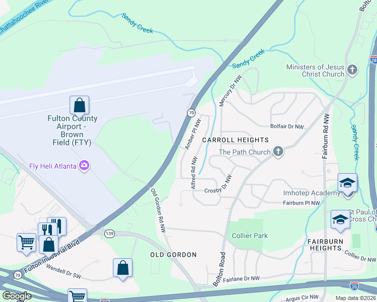 map of restaurants, bars, coffee shops, grocery stores, and more near 766 Alfred Road Northwest in Atlanta