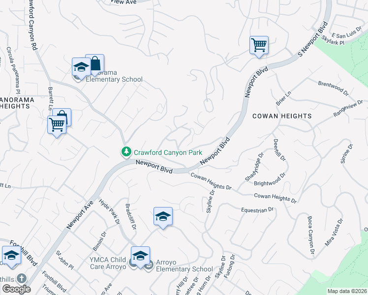 map of restaurants, bars, coffee shops, grocery stores, and more near 10551 Hillsboro Road in Santa Ana