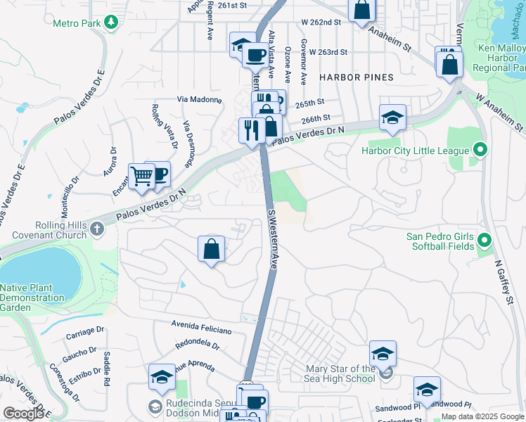 map of restaurants, bars, coffee shops, grocery stores, and more near 1808 Peninsula Verde Drive in Rancho Palos Verdes