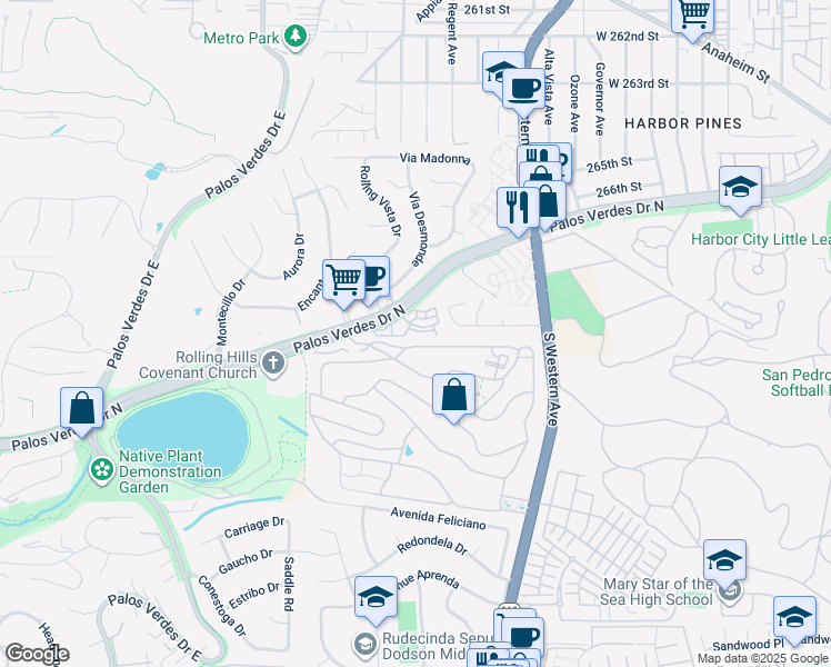 map of restaurants, bars, coffee shops, grocery stores, and more near 1978 Rolling Vista Drive in Lomita