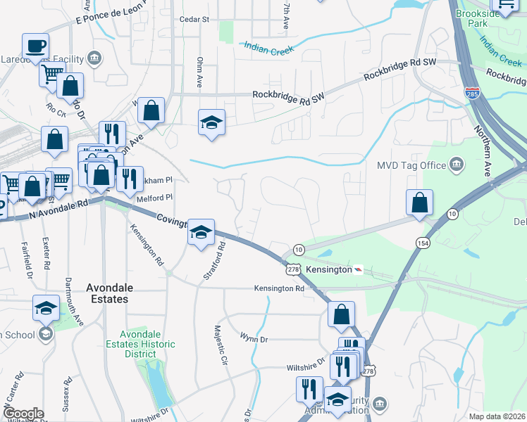 map of restaurants, bars, coffee shops, grocery stores, and more near 676 Emeril Drive in Decatur