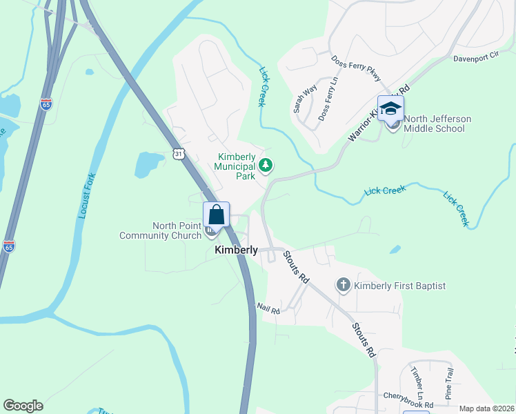 map of restaurants, bars, coffee shops, grocery stores, and more near 8016 Warrior-Kimberly Road in Kimberly