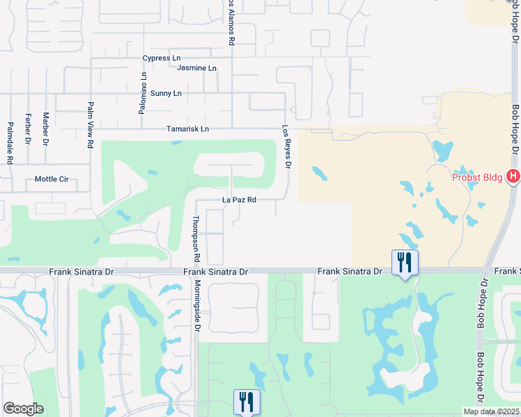 map of restaurants, bars, coffee shops, grocery stores, and more near 71111 La Paz Road in Rancho Mirage