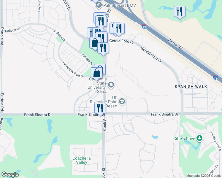 map of restaurants, bars, coffee shops, grocery stores, and more near 37500 Cook Street in Palm Desert
