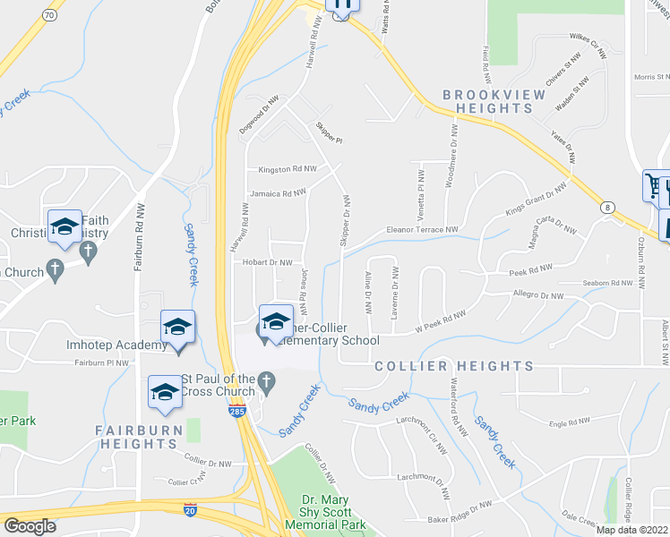 map of restaurants, bars, coffee shops, grocery stores, and more near 750 Skipper Drive Northwest in Atlanta