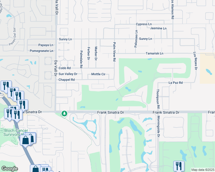 map of restaurants, bars, coffee shops, grocery stores, and more near 3 Cody Court in Rancho Mirage