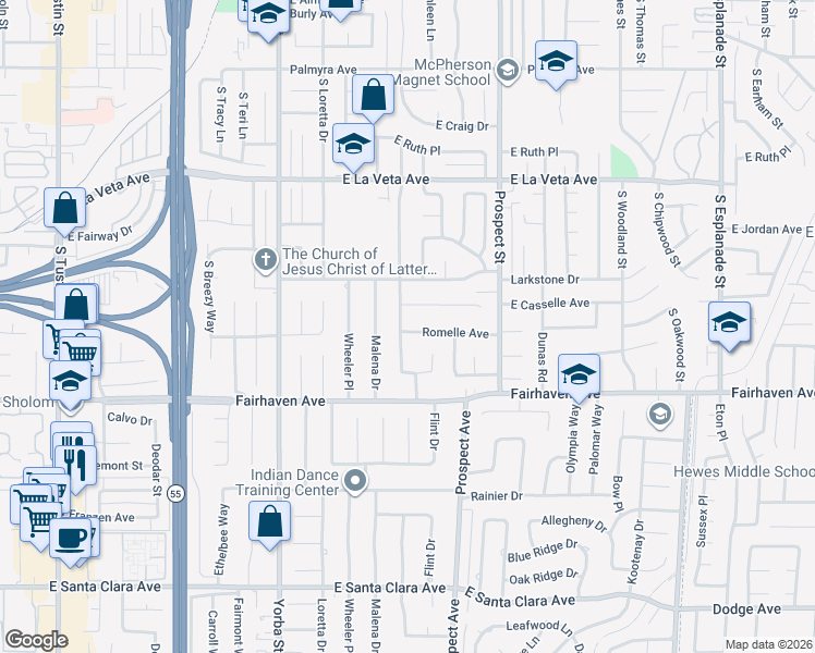 map of restaurants, bars, coffee shops, grocery stores, and more near 763 South Laurinda Lane in Orange