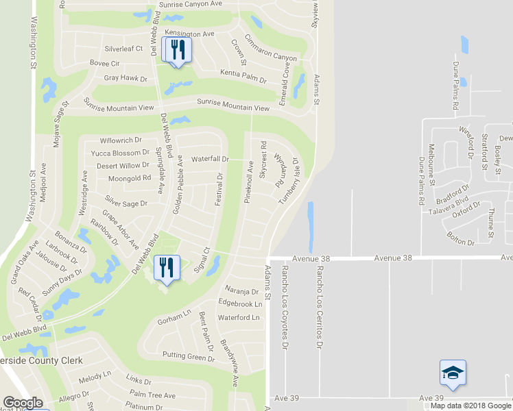 map of restaurants, bars, coffee shops, grocery stores, and more near 78798 Tamarind Pod Court in Palm Desert