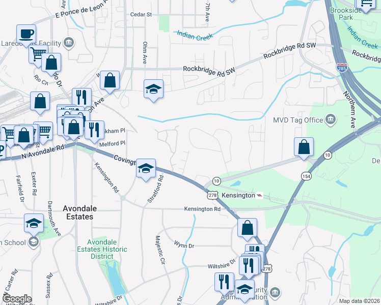 map of restaurants, bars, coffee shops, grocery stores, and more near 672 Emeril Drive in Decatur