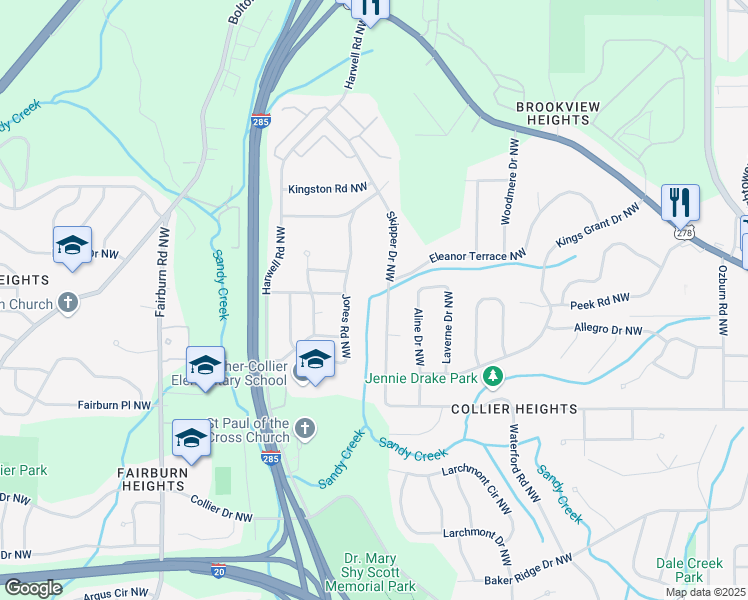 map of restaurants, bars, coffee shops, grocery stores, and more near 750 Skipper Drive Northwest in Atlanta