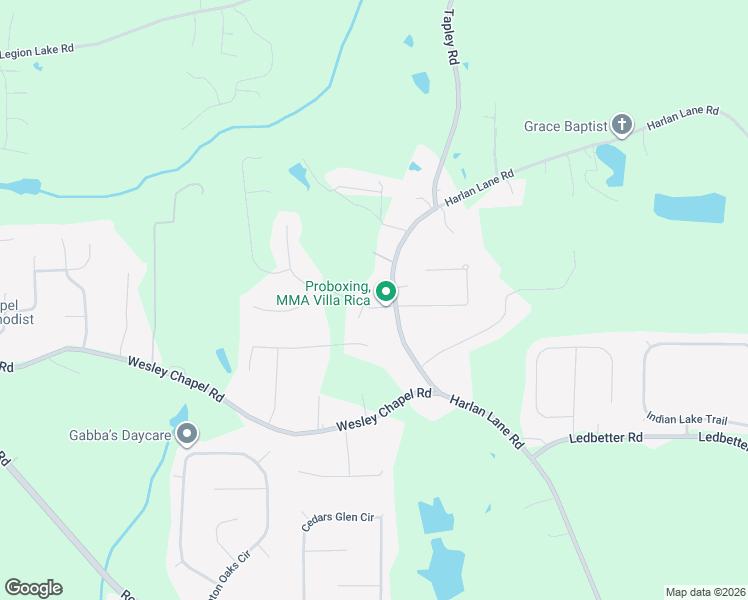 map of restaurants, bars, coffee shops, grocery stores, and more near 104 Harlan Trace in Villa Rica