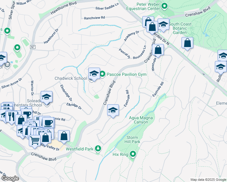 map of restaurants, bars, coffee shops, grocery stores, and more near 27351 Rainbow Ridge Road in Rolling Hills