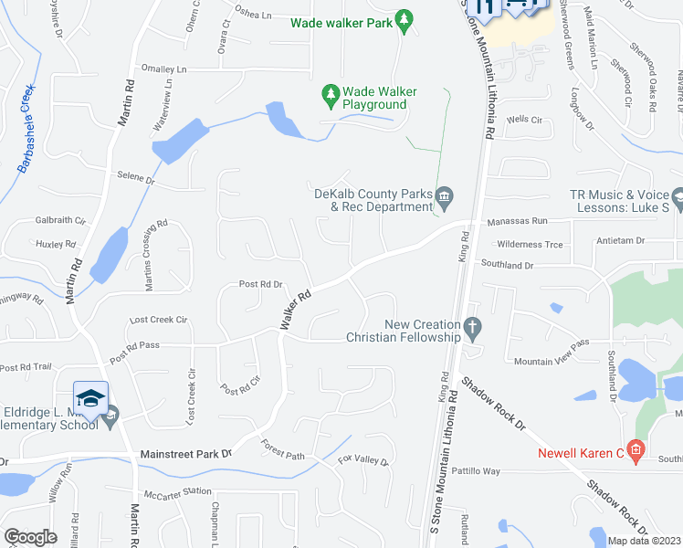 map of restaurants, bars, coffee shops, grocery stores, and more near 5404 Walker Road in Stone Mountain