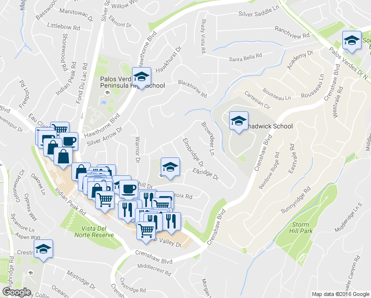 map of restaurants, bars, coffee shops, grocery stores, and more near 27437 Elmbridge Drive in Rancho Palos Verdes
