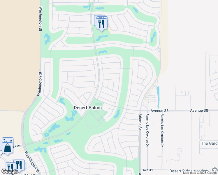 map of restaurants, bars, coffee shops, grocery stores, and more near 37597 Eveningside Road in Palm Desert