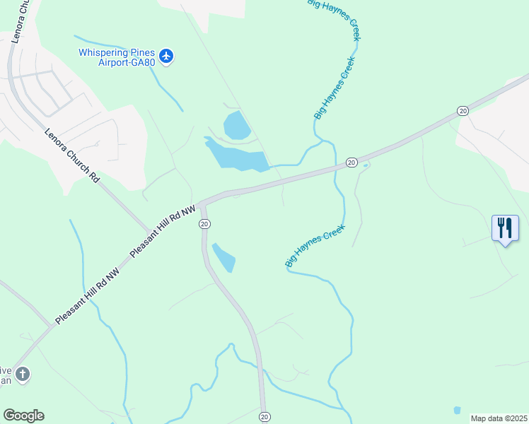 map of restaurants, bars, coffee shops, grocery stores, and more near 5015 Georgia 20 in Conyers