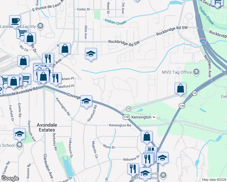 map of restaurants, bars, coffee shops, grocery stores, and more near 672 Emeril Drive in Decatur