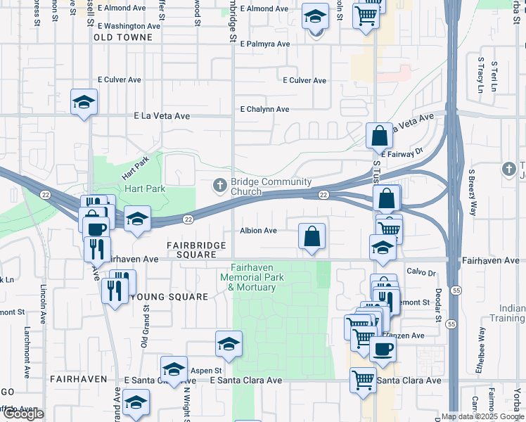 map of restaurants, bars, coffee shops, grocery stores, and more near 2814 Roswell Street in Santa Ana