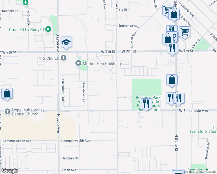 map of restaurants, bars, coffee shops, grocery stores, and more near 1180 Vista Montana in San Jacinto