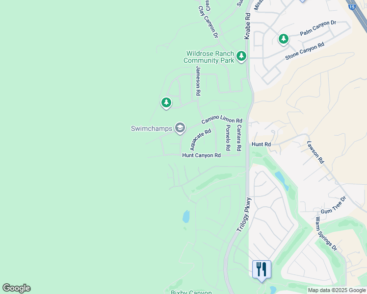 map of restaurants, bars, coffee shops, grocery stores, and more near 8581 Camino Limon Road in Corona
