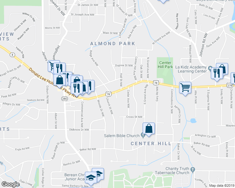 map of restaurants, bars, coffee shops, grocery stores, and more near 747 Prince Place Northwest in Atlanta