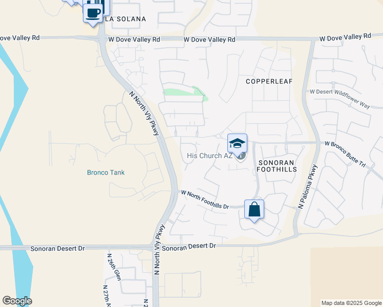 map of restaurants, bars, coffee shops, grocery stores, and more near 2326 North North Foothills Drive in Phoenix