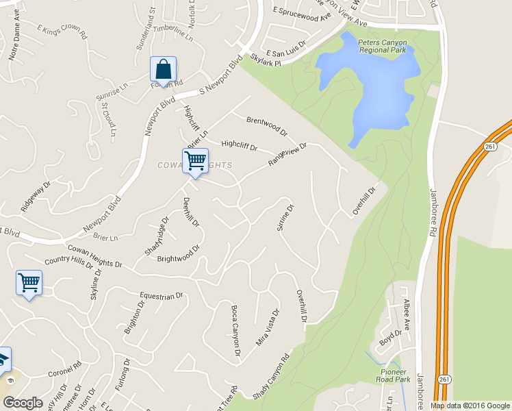 map of restaurants, bars, coffee shops, grocery stores, and more near 1671 Sirrine Drive in Santa Ana