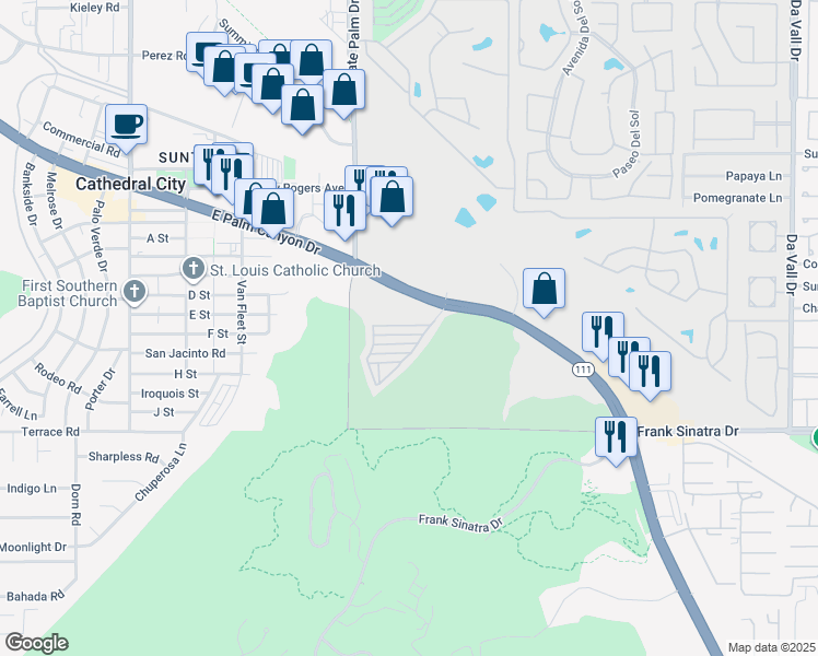 map of restaurants, bars, coffee shops, grocery stores, and more near 69333 East Palm Canyon Drive in Cathedral City