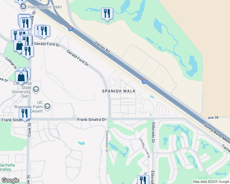 map of restaurants, bars, coffee shops, grocery stores, and more near 214 Paseo Gusto in Palm Desert