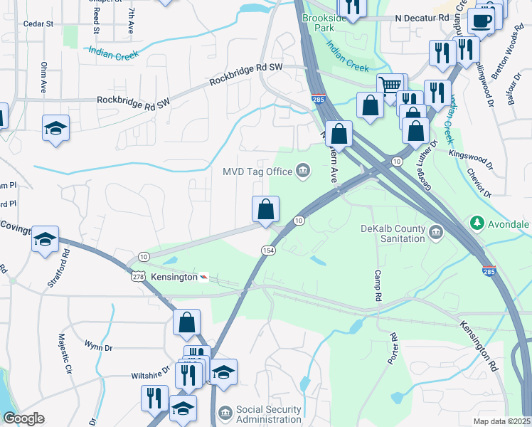 map of restaurants, bars, coffee shops, grocery stores, and more near 3478 Mountain Drive in Decatur